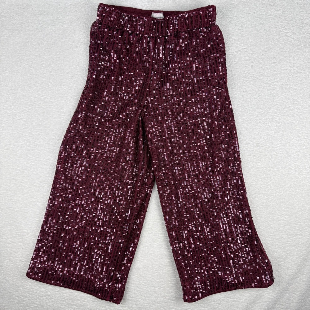 Abercrombie Kids Sequin Pants‎ Girls 5/6 Burgundy Sparkly Holiday Party Wide Leg
